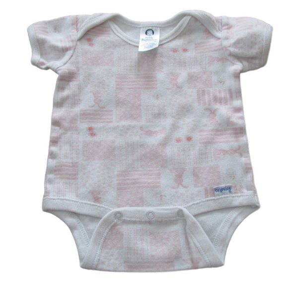 Gerber One Piece Onesie Girls Size 3-6M Pink White‎ Short Sleeve Bunny Floral - Picture 1 of 3